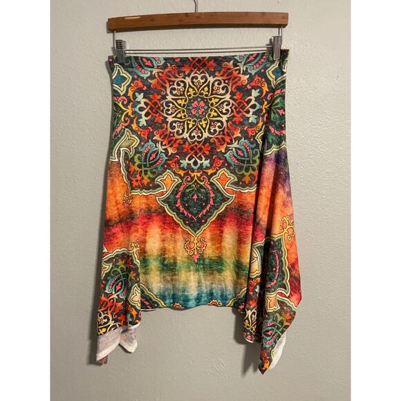 Amma Womens Skirt Small Mixed Media Asymmetric Hem Pull On Stretch Artsy Boho - Picture 1 of 7